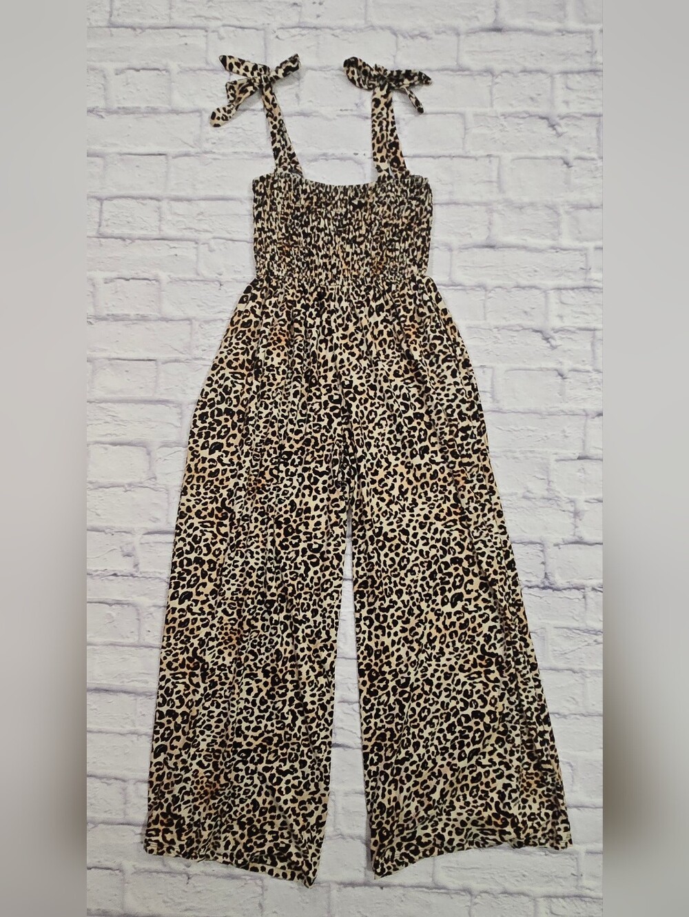 Urban Heritage Leopard Print Wide Leg Jumpsuit Tie Strap Size Large - Picture 4 of 10